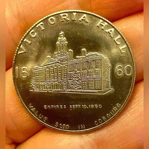 COBOURG ONTARIO VICTORIA HALL 1860 stamped coin 🪙 - Picture 4 of 5